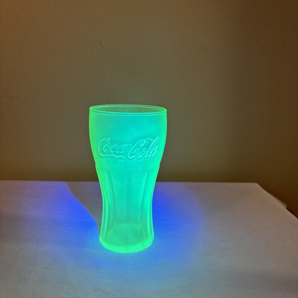 McDonalds Coca-Cola Glass Limited Edition Neon Green Glows UV Reactive